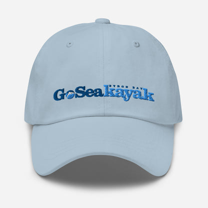  Unisex Cap - Light Blue - Front view - Go Sea Kayak logo on front  - Genuine Byron Bay Merchandise | Produced by Go Sea Kayak Byron Bay