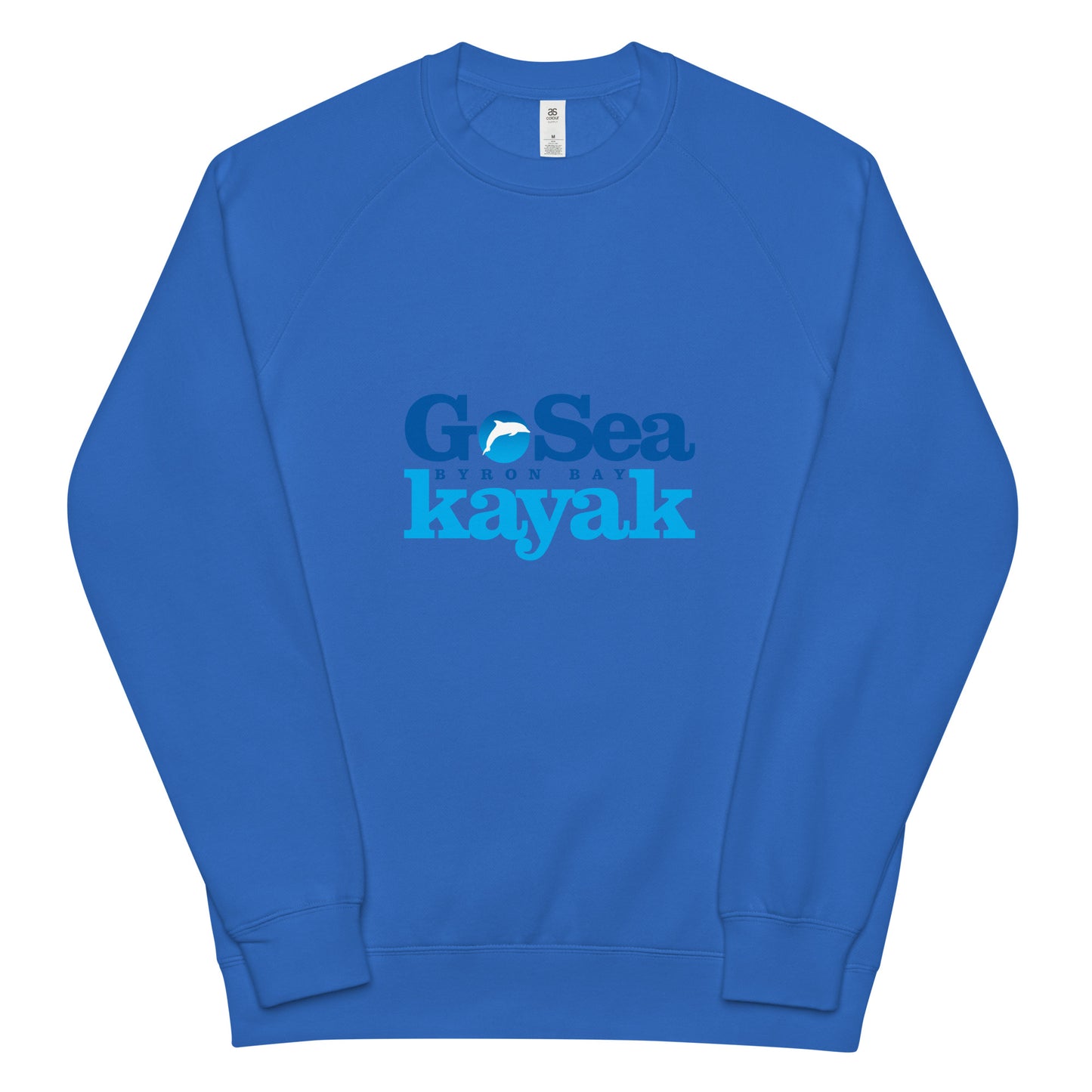  Unisex Sweatshirt - Bright Royal Blue - Front flat lay view - Go Sea Kayak Byron Bay logo on front - Genuine Byron Bay Merchandise | Produced by Go Sea Kayak Byron Bay 