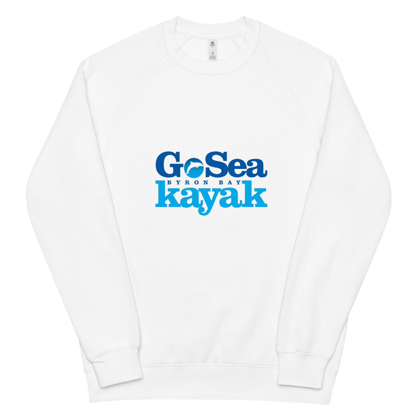  Unisex Sweatshirt - White - Front flat lay view - Go Sea Kayak Byron Bay logo on front - Genuine Byron Bay Merchandise | Produced by Go Sea Kayak Byron Bay 