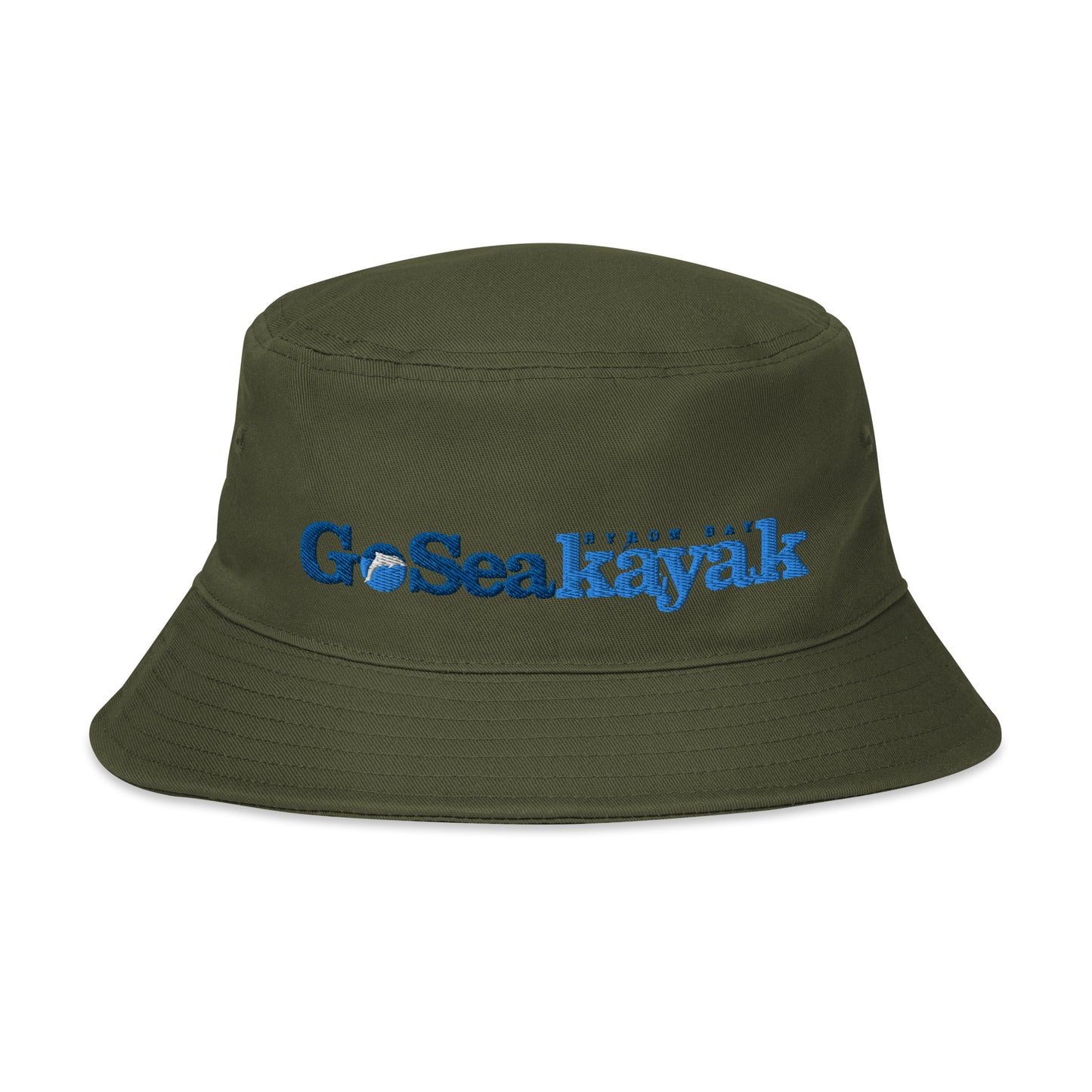  Unisex Bucket Hat - Army Green - Front view - Go Sea Kayak Byron Bay logo on front  - Genuine Byron Bay Merchandise | Produced by Go Sea Kayak Byron Bay