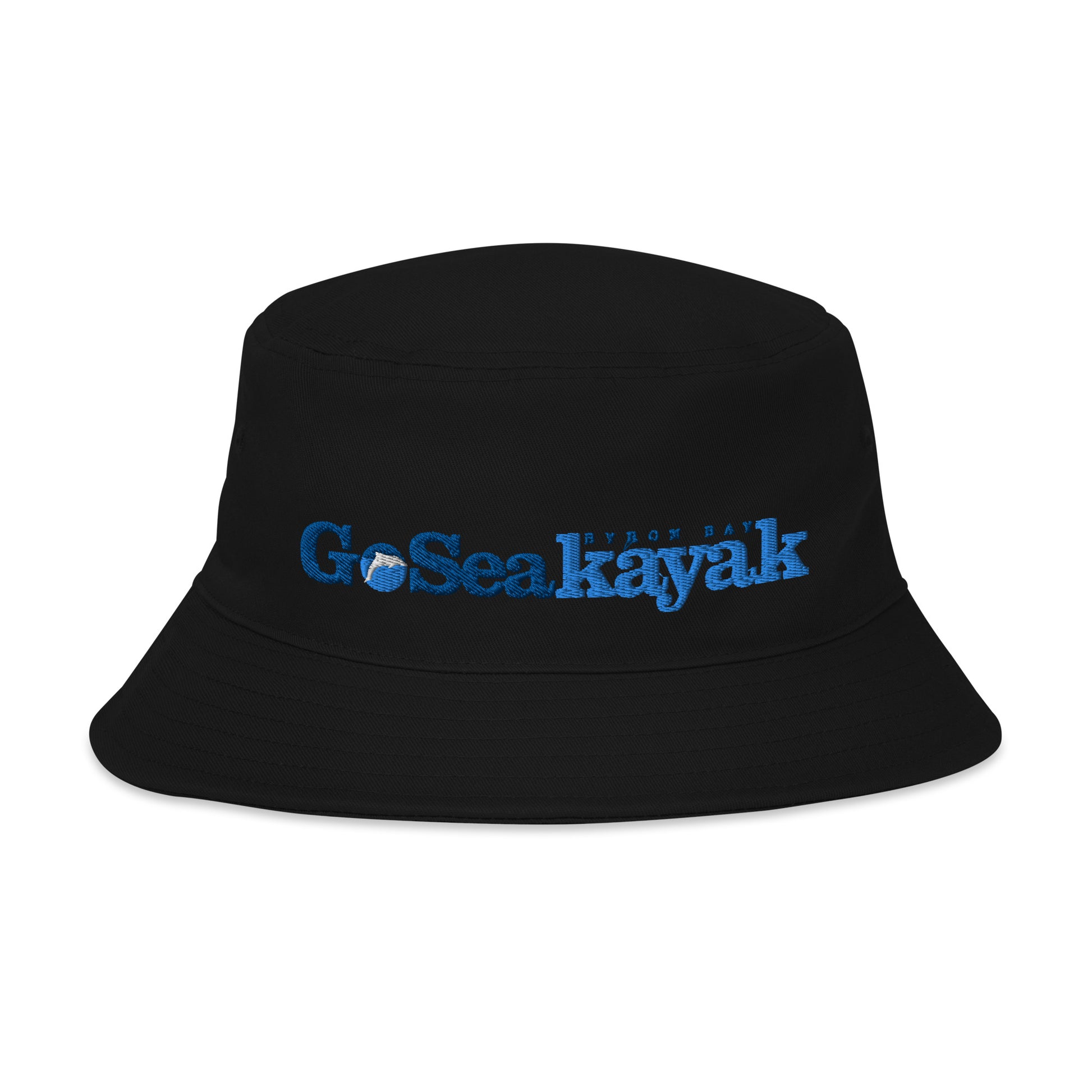  Unisex Bucket Hat - Black - Front view - Go Sea Kayak Byron Bay logo on front  - Genuine Byron Bay Merchandise | Produced by Go Sea Kayak Byron Bay