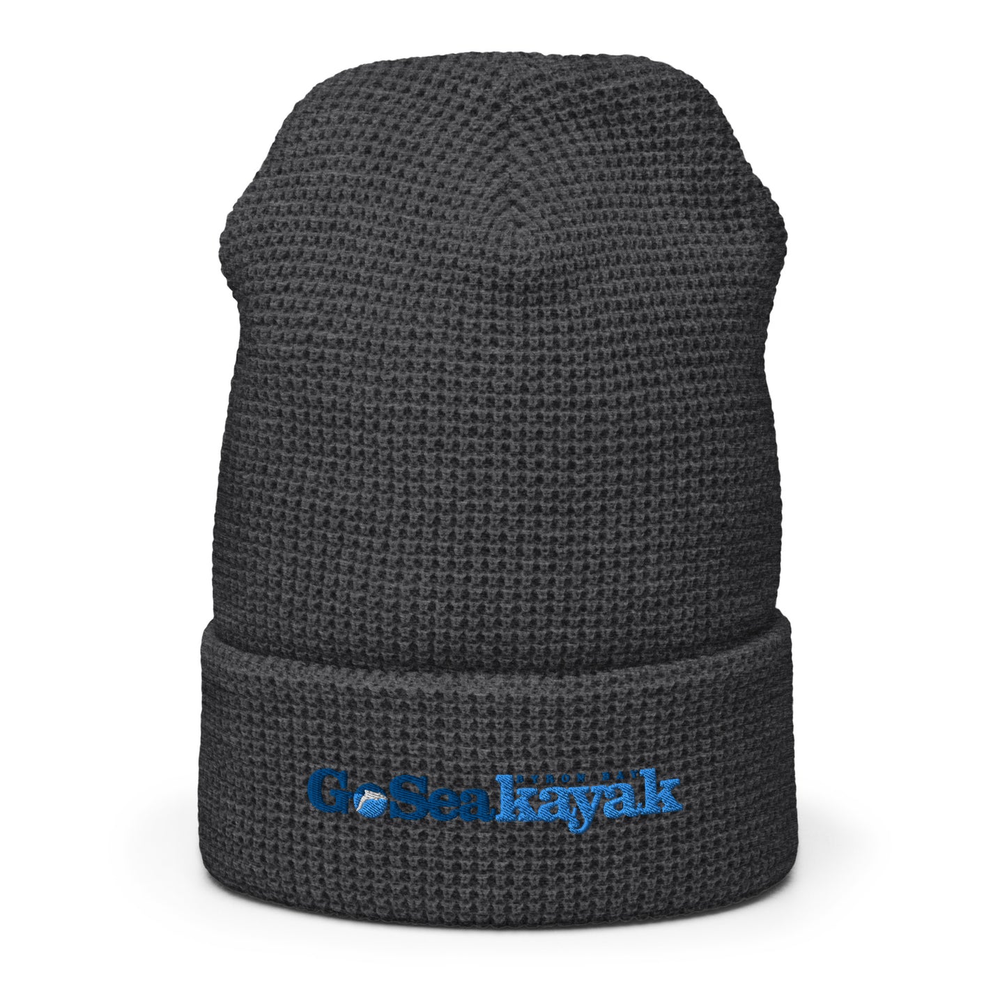  Waffle Beanie - Heather charcoal - Front view - Go Sea Kayak Byron bay logo on front - Genuine Byron Bay Merchandise | Produced by Go Sea Kayak Byron Bay 