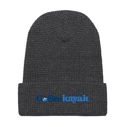 Waffle Beanie - Heather charcoal - Front flat lay view - Go Sea Kayak Byron bay logo on front - Genuine Byron Bay Merchandise | Produced by Go Sea Kayak Byron Bay 