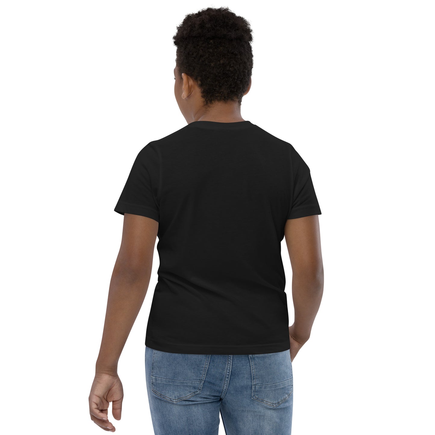  Kids T-Shirt - Black  - Back view, being warn on boy standing with his arms by his side - Go Sea Kayak Byron Bay logo on front - Genuine Byron Bay Merchandise | Produced by Go Sea Kayak Byron Bay 