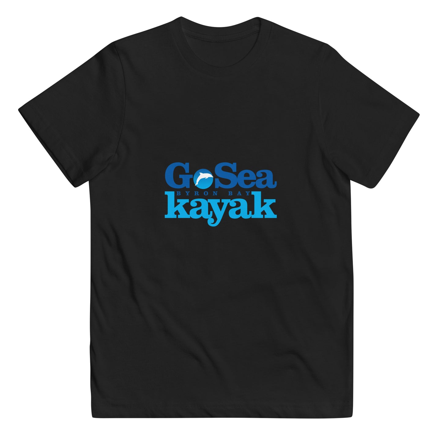  Kids T-Shirt - Black  - Front flat lay view - Go Sea Kayak Byron Bay logo on front - Genuine Byron Bay Merchandise | Produced by Go Sea Kayak Byron Bay 
