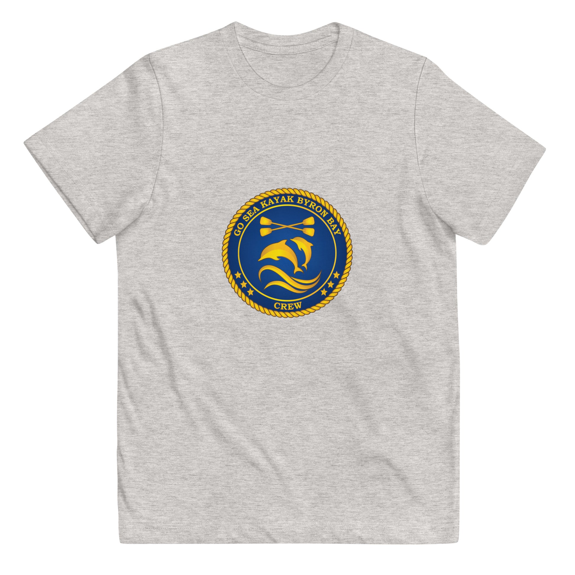  Kids T-Shirt - Natural / Heather colour - Front flat lay view - Go Sea Kayak Byron Bay Crew (issue 2018-2019) logo on front - Genuine Byron Bay Merchandise | Produced by Go Sea Kayak Byron Bay 