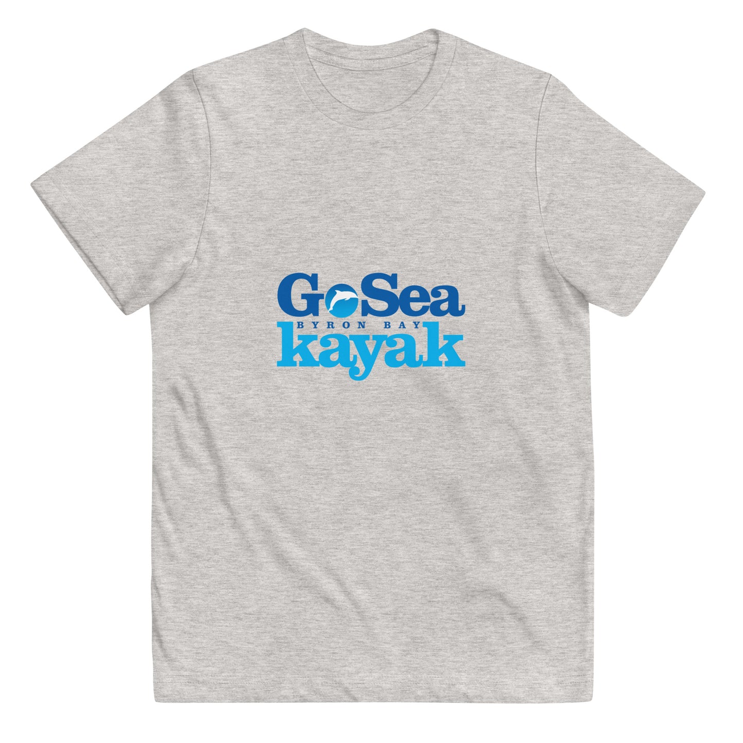  Kids T-Shirt - Natural / Heather colour - Front flat lay view - Go Sea Kayak Byron Bay logo on front - Genuine Byron Bay Merchandise | Produced by Go Sea Kayak Byron Bay 